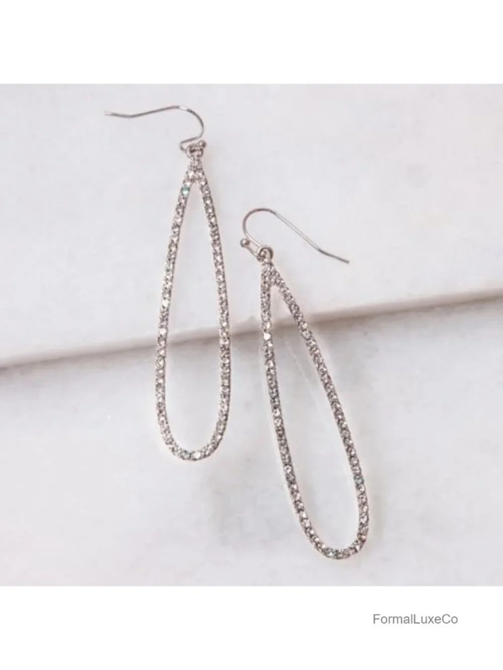 Simulated Diamond Teardrop Dangle Earrings for Women - Long Dangling CZ, Silver